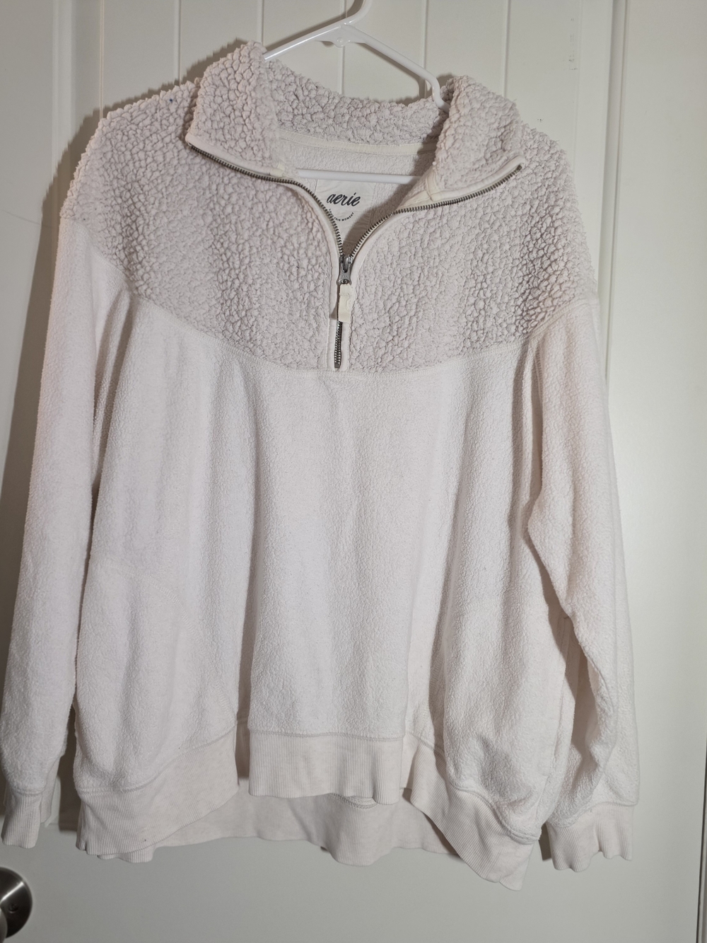 Aerie Women's Cream Quarter-Zip Sherpa Pullover